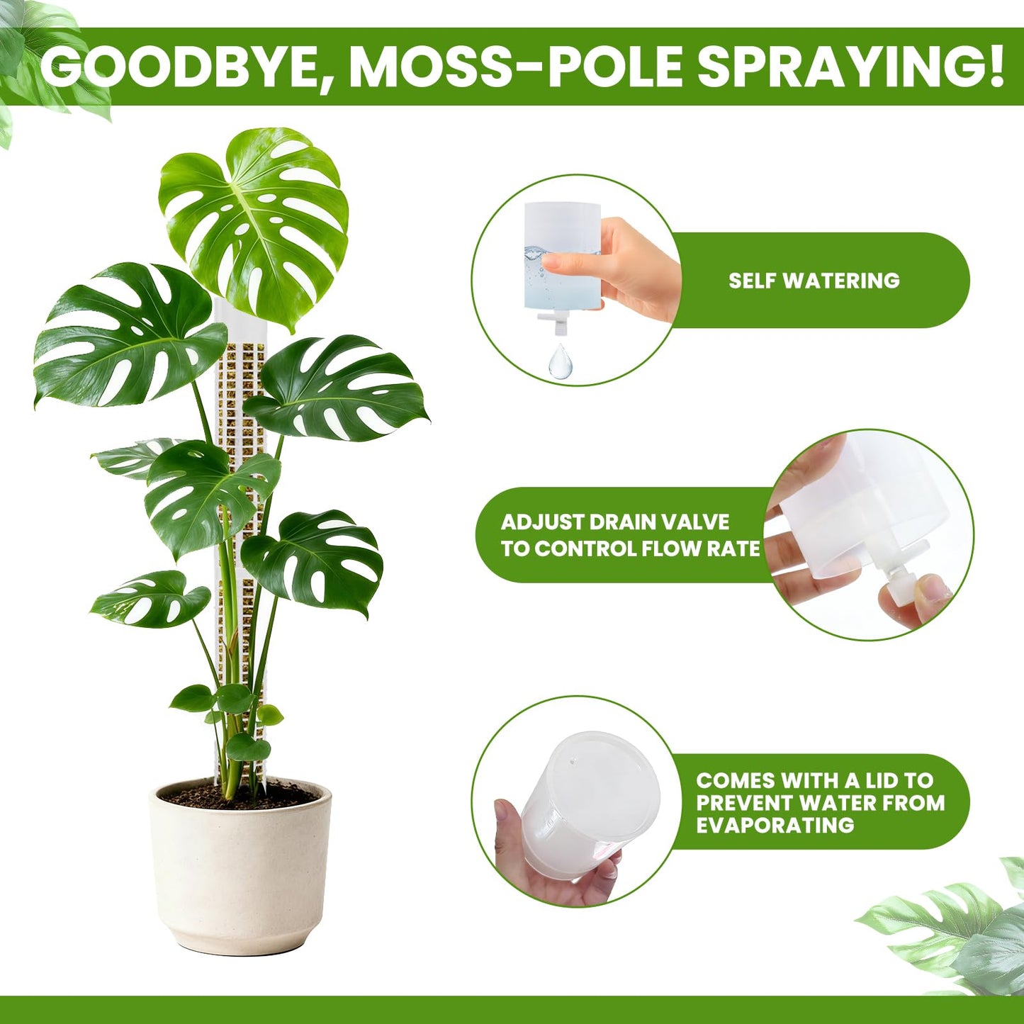 NZNDB Moss Pole Monstera Plant Support, 2Pack 17 Inch Self Watering Moss Pole for Climbing Plants, Stackable & Refillable Plastic Moss Poles for Garden Potted Planter, Pothos