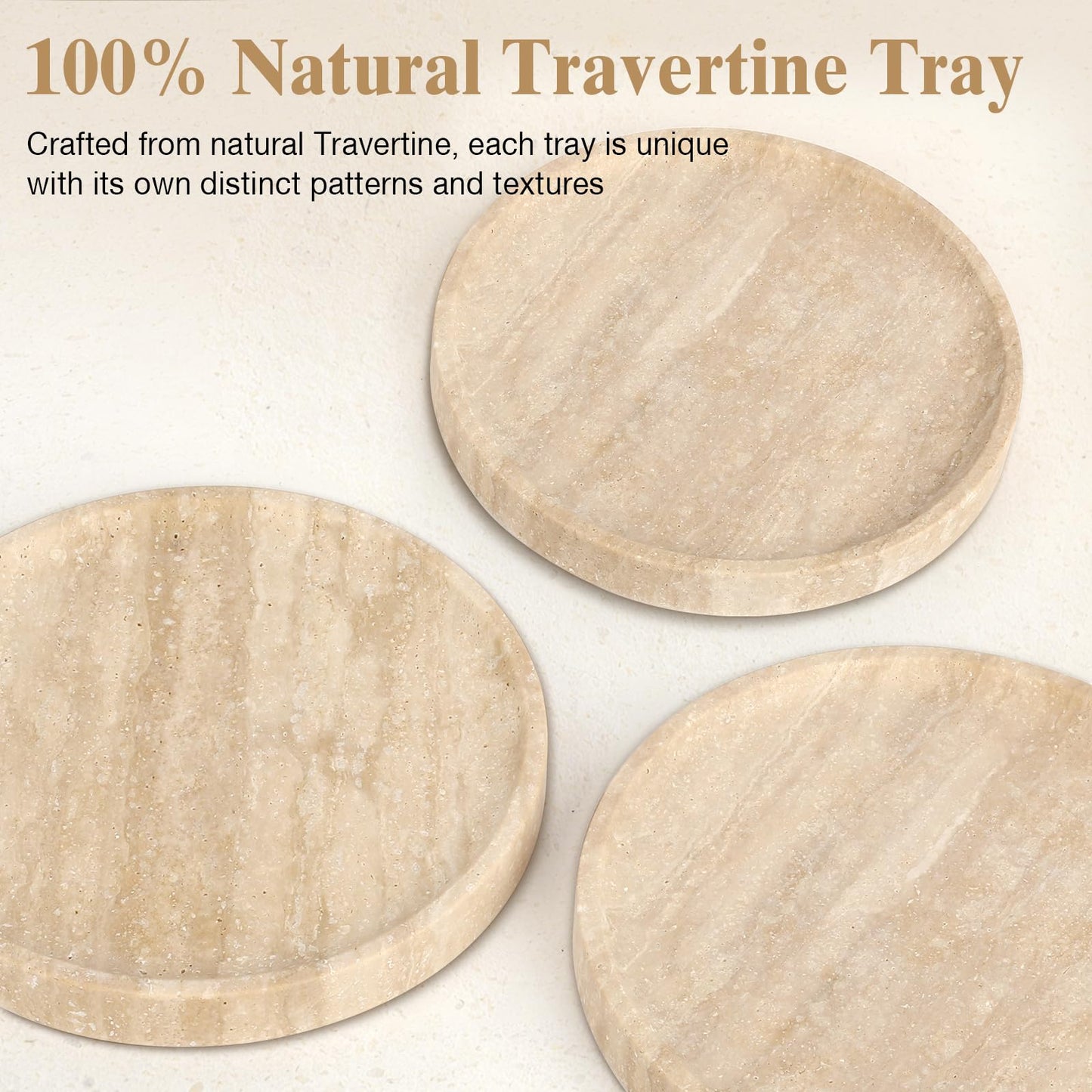 Moujings Natural Travertine Vanity Tray - Decorative Stone Marble Tray for Bathroom Countertop, Elegant Organizer for Home Decor, Jewelry, Candle, Makeup, Kitchen and Dresser Decor