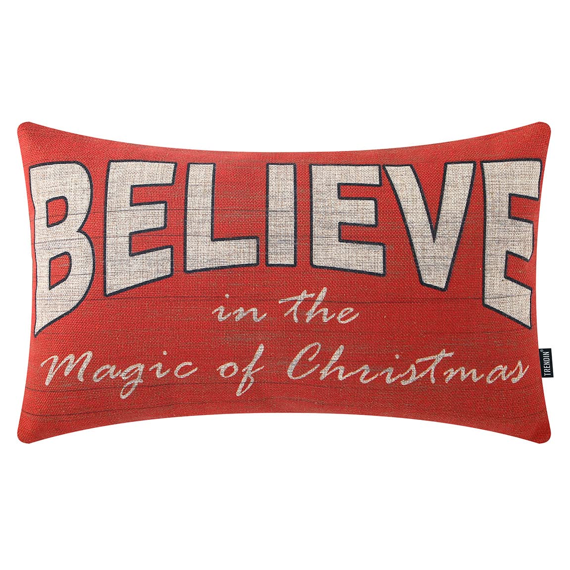 TRENDIN Christmas Pillow Cover 12x20 inches Believe in the Magic of Christmas Linen Rectangle Throw Pillow Cover for Sofa Couch Red PL953TR