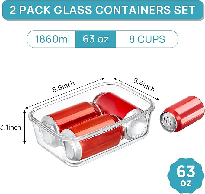 Vtopmart 2Pack 1860ml/63oz Large Glass Storage Containers