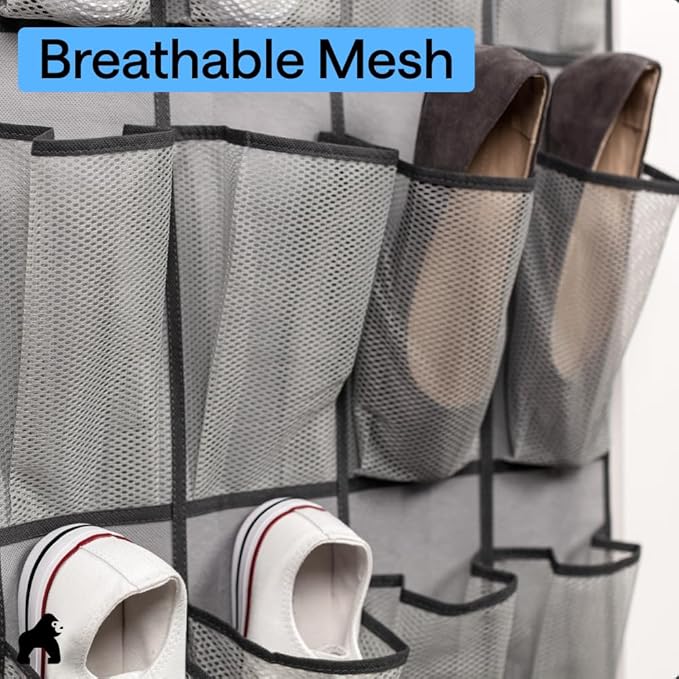 GORILLA GRIP Over the Door Shoe Organizer, 24 Extra Large Breathable Mesh