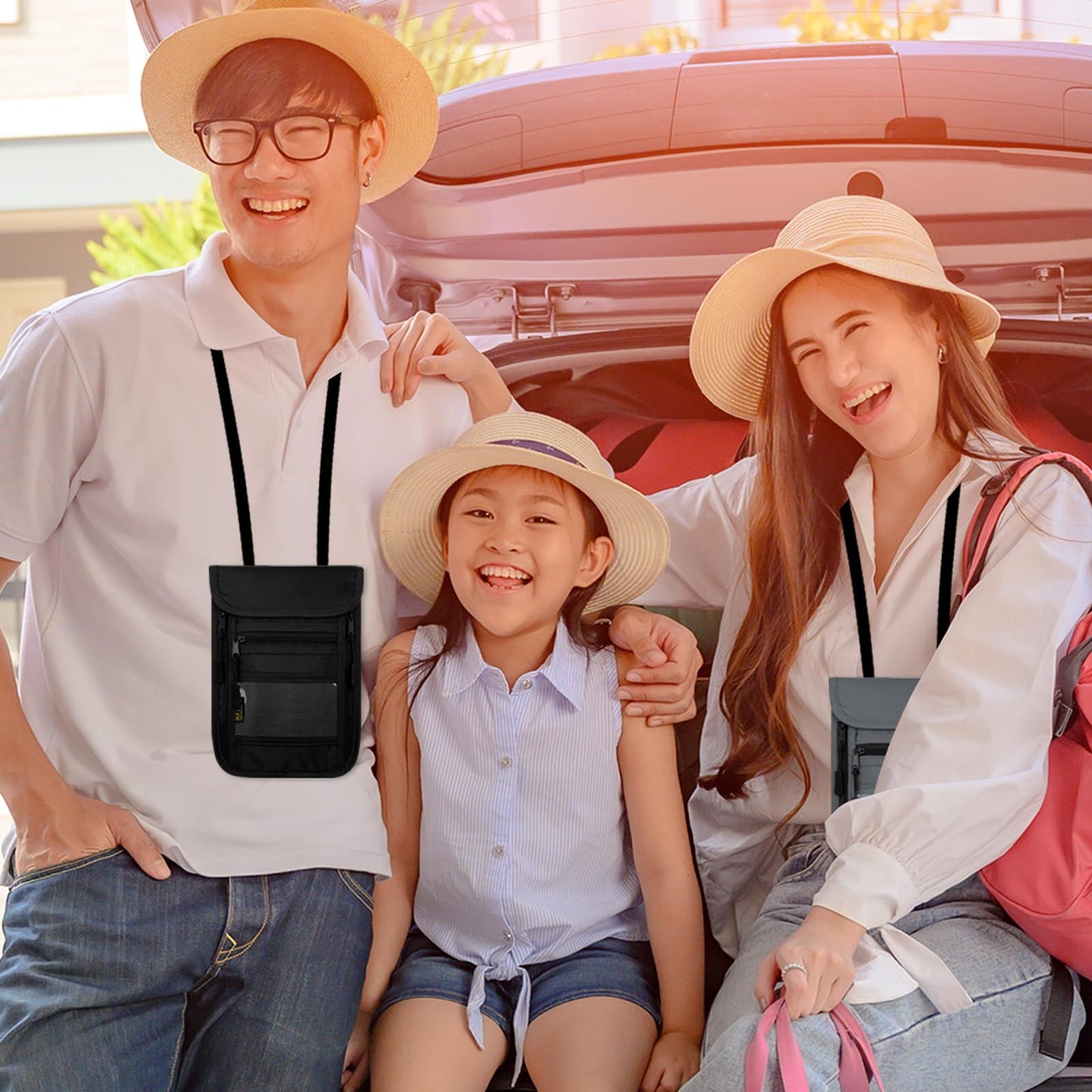 sundee Travel Neck Wallet with Double Zippers, RFID Blocking Passport Holder with Adjustable Neck Strap for Men and Women to Keep Cash, Credit Cards and Travel Documents Safe - Black