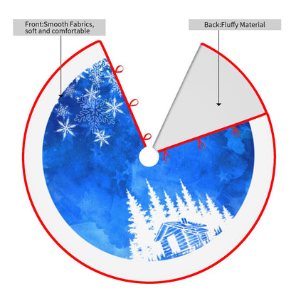 48 Inches Blue Christmas Tree Skirt Rustic Thick Xmas Tree Skirt with Snowflake Winter Happy New Year Decoration for Home Holiday Party