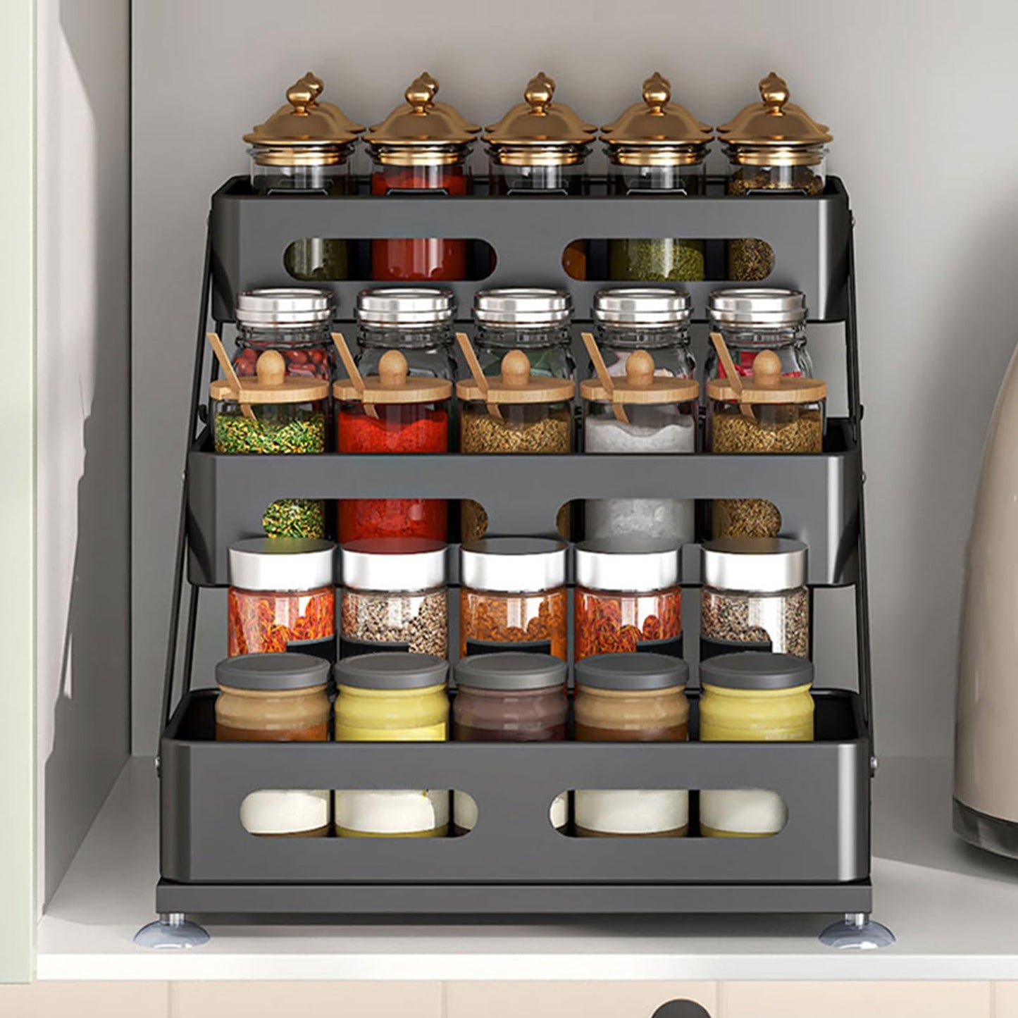 Ceetug 3 Tier Foldable Spice Rack, Black