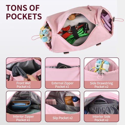 LAIMEIWEE Small Gym Bag for Women Men, 11L Compact Workout Yoga Bag with Wet Pocket and Yoga Mat Holder, Mini Sport Duffle Bags for Dance, Pilates, Ballets, Swimming, Travel (Pink)