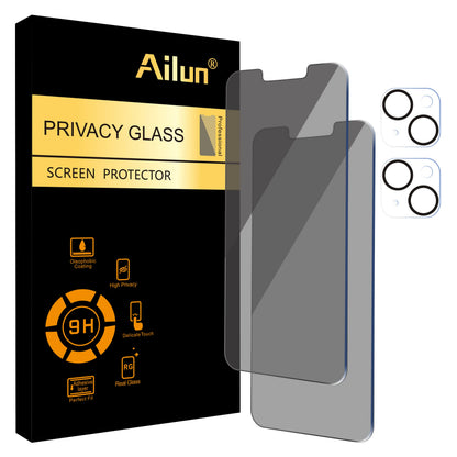 Ailun 2Pack Privacy Screen Protector Compatible for iPhone 14 Pro Max [6.7 inch] + 2 Pack Camera Lens Protector, Anti Spy Private Tempered Glass Film, Case Friendly, [9H Hardness] - HD