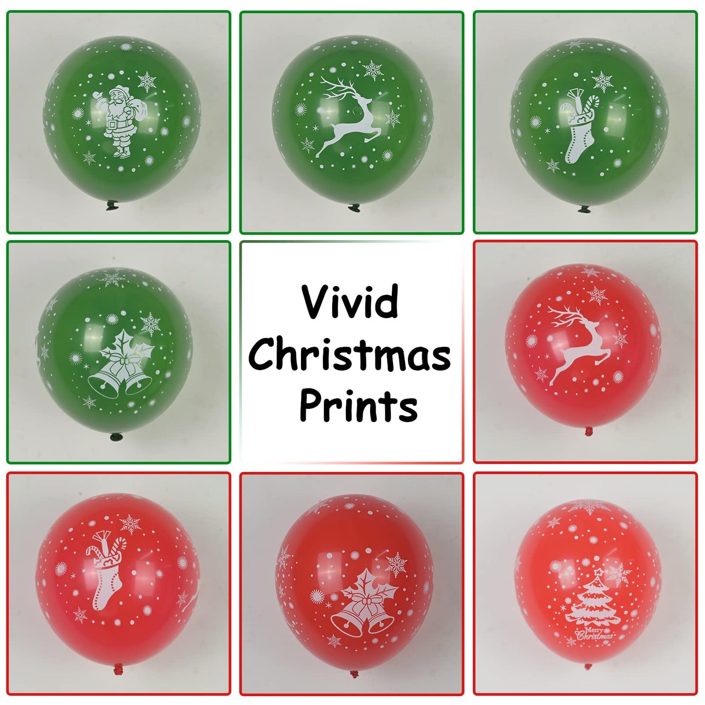 50pcs Red Green Latex Balloons with Christmas Bell Elk Tree Printing Snowflake Confetti for Christmas Party Decorations New Year Holiday Xmas Supplies