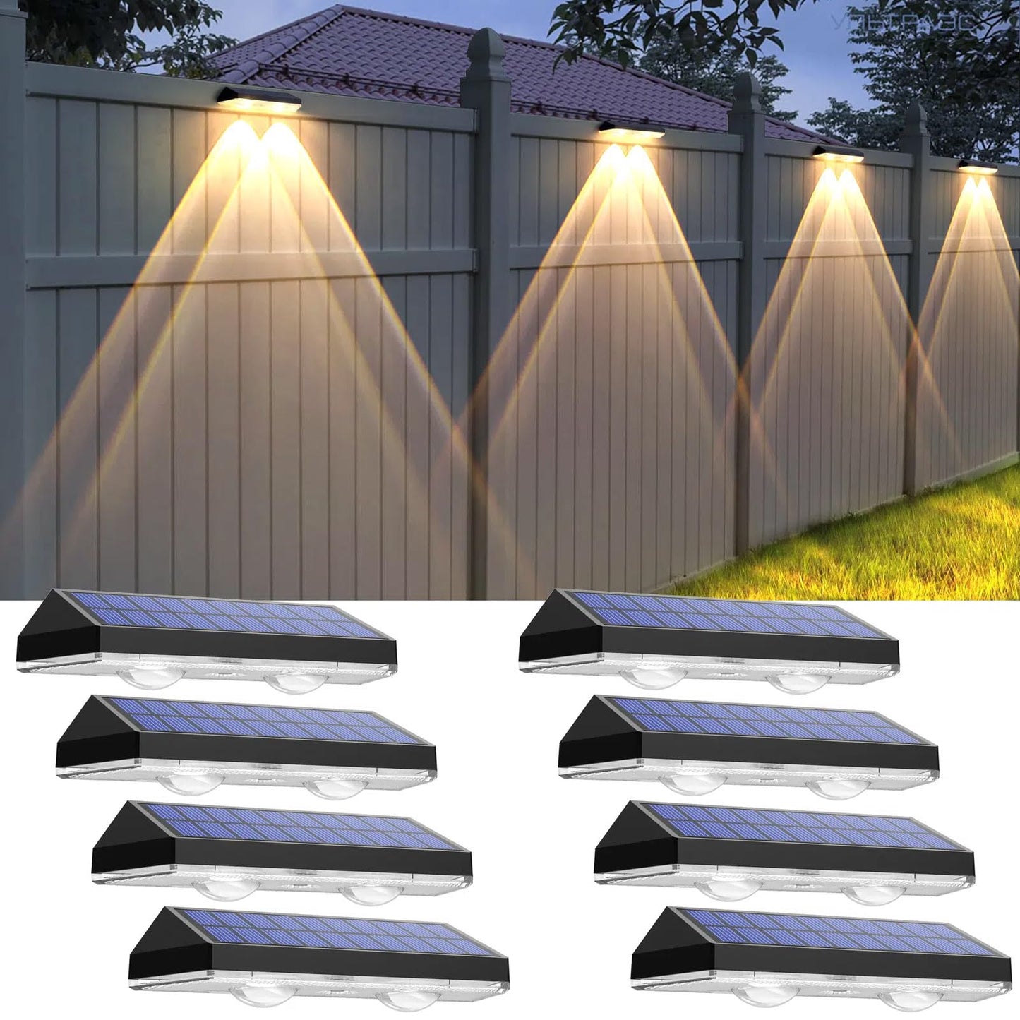 Solar Fence Lights Outdoor - 2700/4000/6000K 3 Mode, IP65 Waterproof Fence Solar Lights Outdoor, Fence Light Solar Powered for Outside, Backyard/Railing/Step/Patio/Wall and home improvement(8 pack)