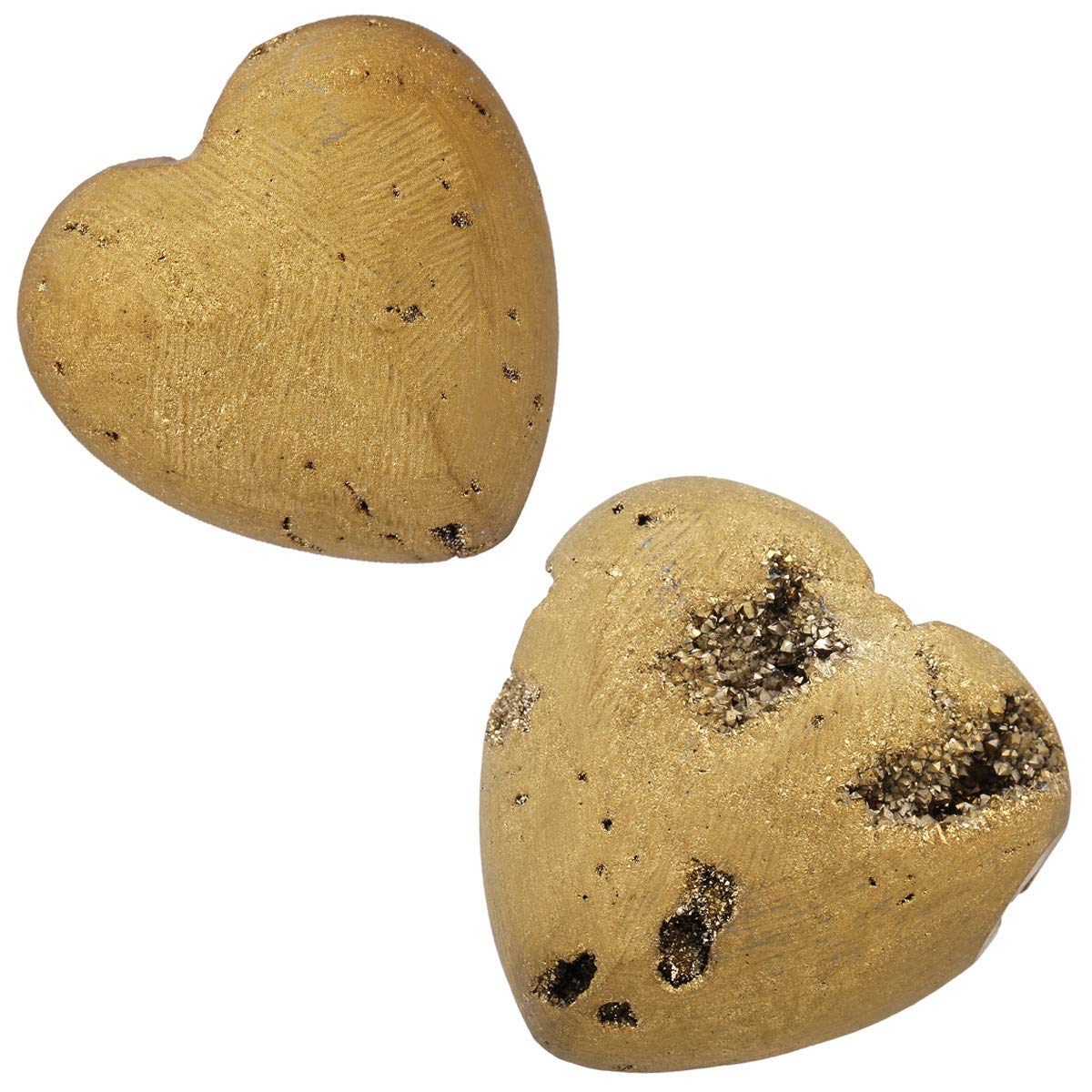 mookaitedecor Gold Titanium Coated Agate Druzy Heart Crystal Healing Stone Pocket Reiki Balancing Home Decor 1.5 Inches