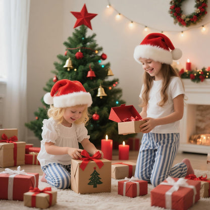 Haomaomao Santa Hat for Kids Christmas Hats Red Double Thicken Velvet Warm Comfort Holiday Unisex Xmas Hat for New Year Festive Festival Party