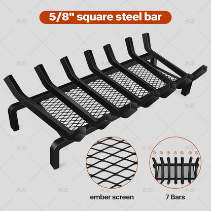 Nouetele 30 Inch Large Fireplace Grate – True 5/8" Thick Solid Steel Heavy Duty Log Holder (25% Thicker) – Extra Wide Wood Stove Rack for Big Masonry Hearths