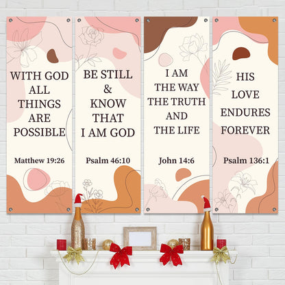 4Pcs Boho Church Banners for Sanctuary Wall Worship Church Banners with Scripture Welcome Inspirational Religious Hanging Backdrop Bible Verses Banner Hanging Signs for School Church Boho Decor