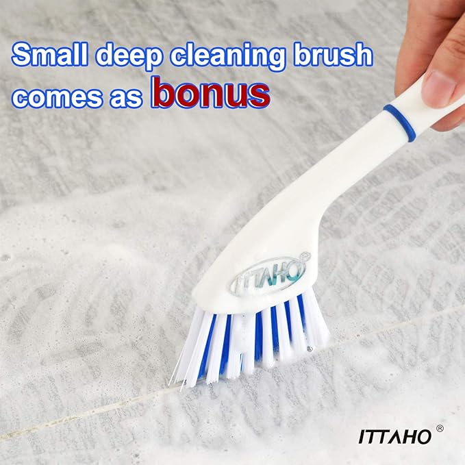 ITTAHO Floor Scrub Brush with Long Handle, 2 in 1 Deck Scrub Brush, Stiff