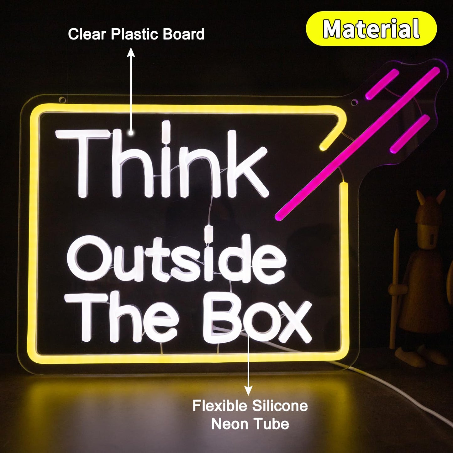 Think Outside The Box Neon Sign, Dimmable LED Neon Light for Wall Decor, USB Powered Acrylic Sign for Office, Bedroom, Classroom, Studio & Creative Space Decoration 16.14 x 11.81"