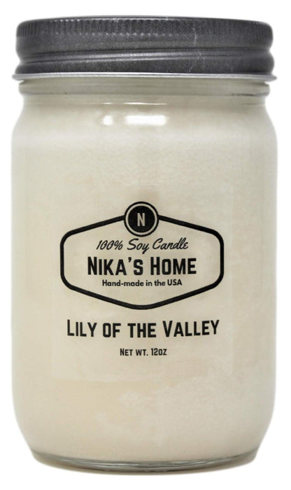 Nika's Home Lily of The Valley Soy Candle - 12oz Mason Jar - Non-Toxic - Hand Poured in The USA, Long Burning 50-60 Hours Highly Scented All Natural, Clean Burning