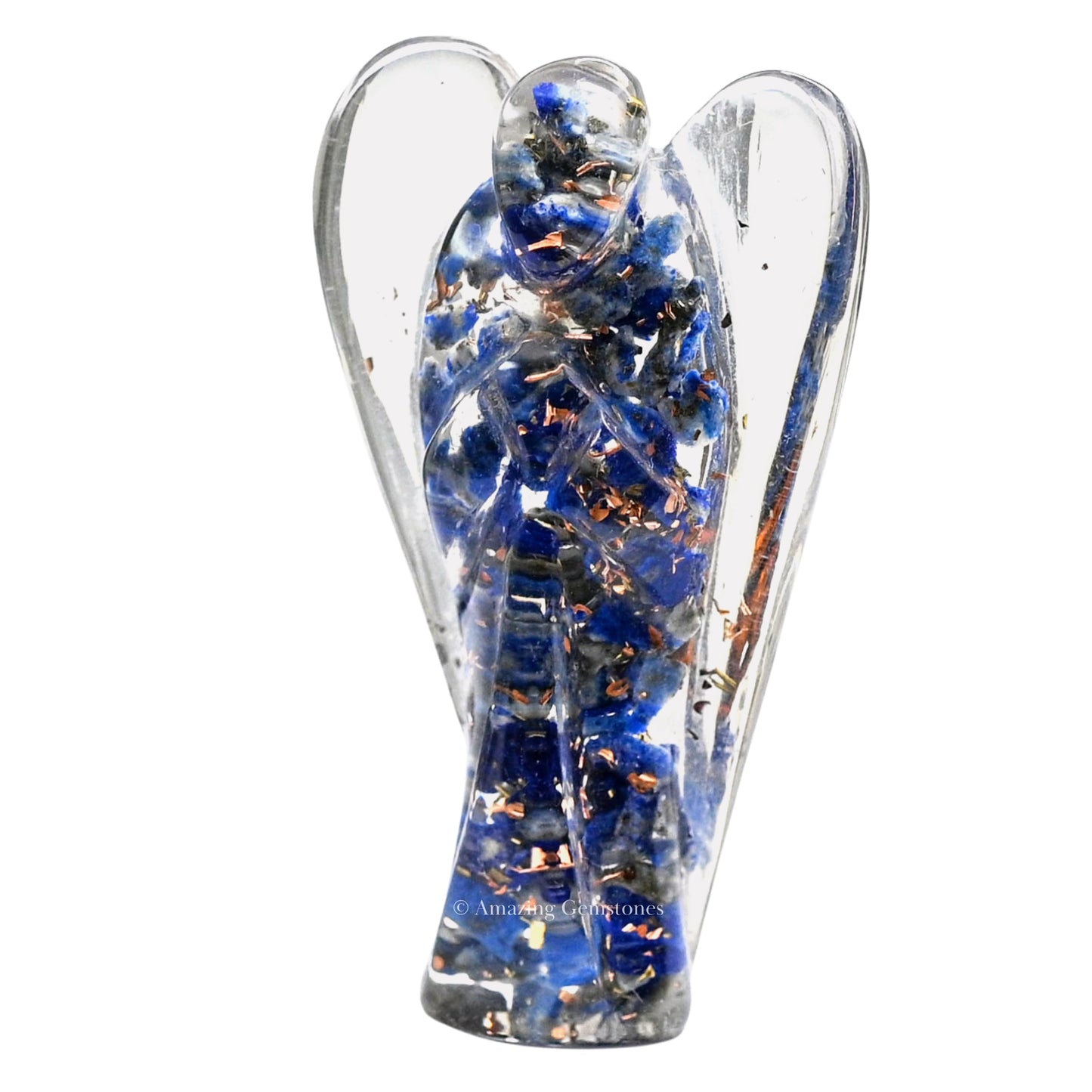 Amazing Gemstone Lapis Lazuli Guardian Angel Figurine Pocket Crystal Angel for Protection - Orgone Guardian Angel with Orgonite Layer and Natural Crystal for Healing Gift (2 Inch, Organite)