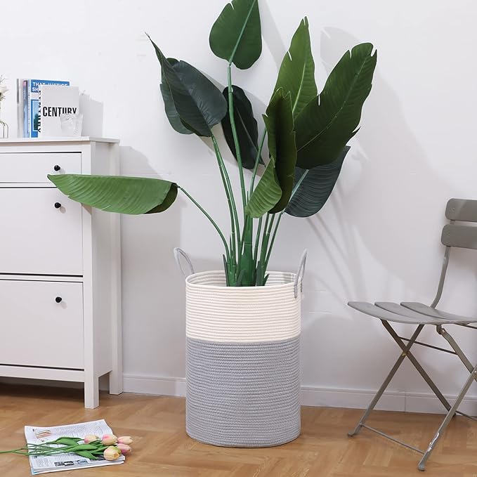 VIPOSCO Large Laundry Hamper, Tall Woven Rope Storage Basket