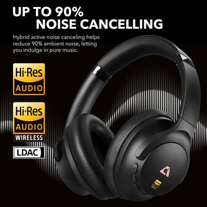 1Mii Y8+ Hybrid Active Noise Cancelling Headphones, 100H Ultra Playtime, Bluetooth 6.0 Over Ear, Wireless Hi-Res Audio & Deep Bass, Comfort for Travel & Home Office, AI Chat & Custom EQ via APP, Black