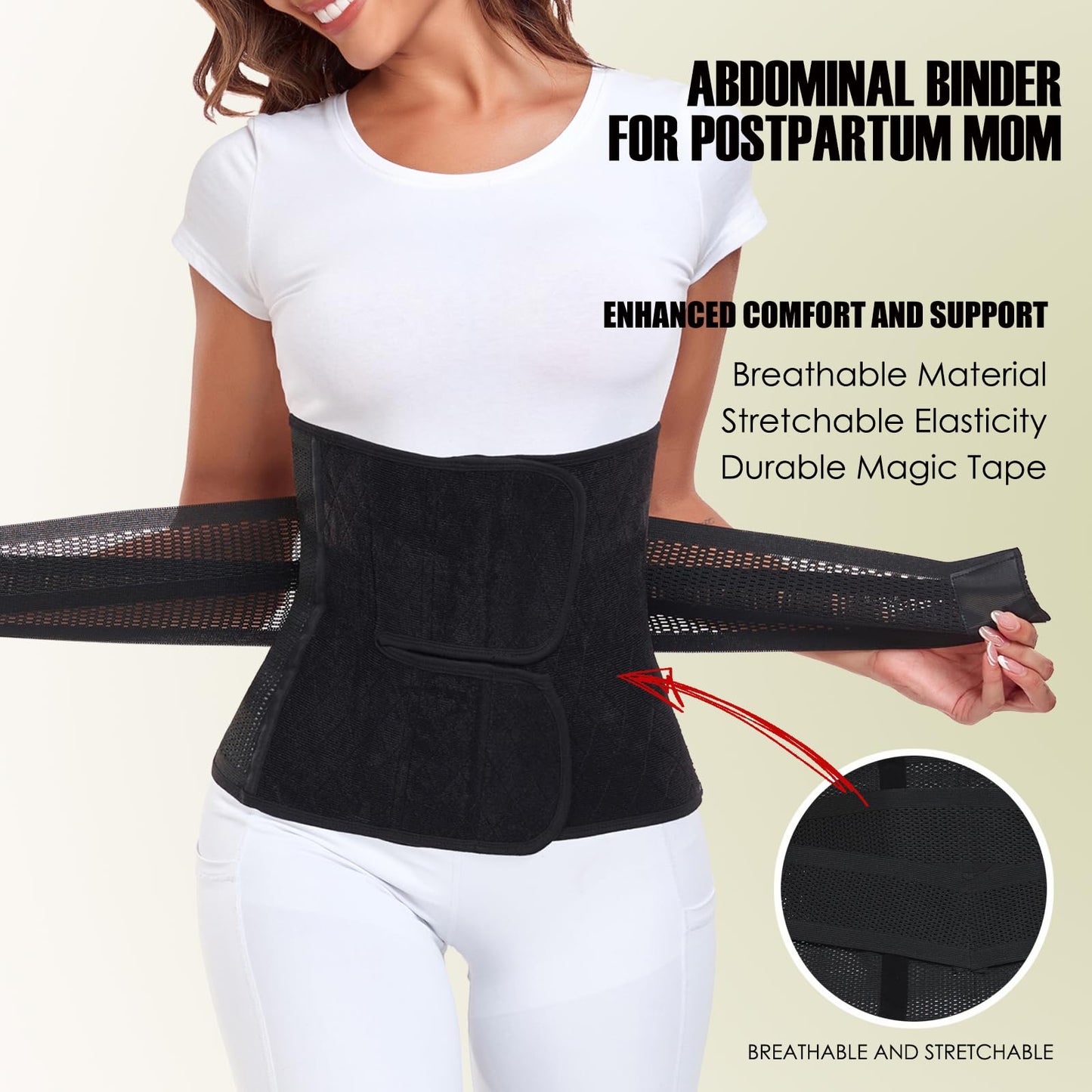MAMODY Postpartum Belly Band – Postpartum Belly Wrap, Abdominal Binder Post Surgery C-section Recovery Support Belt After Birth Brace, Slimming Girdles (Midnight Black, S/M)