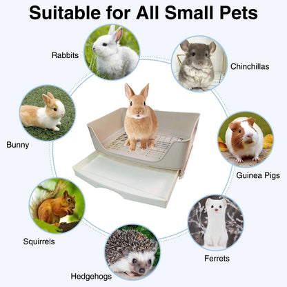 kathson Large Rabbit Litter Box Trainer, Potty Corner Toilet with Drawer Bigger Pet Pan for Adult Hamster, Guinea Pig, Ferret, Galesaur, Bunny and Other Animals (Brown)