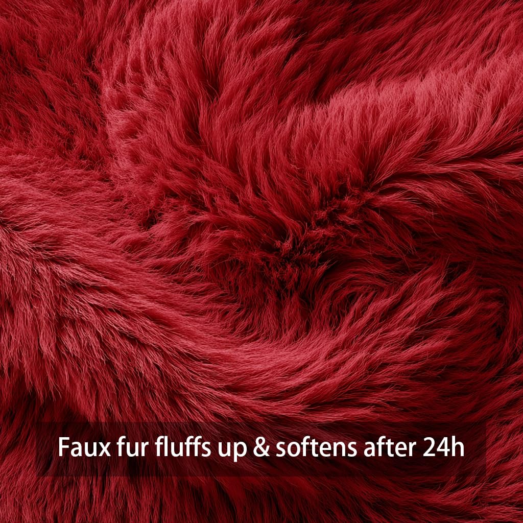 4TH Emotion Christmas Tree Decorative Pillow Covers 18x18 Set of 2, Red Soft Plush Faux Fur Farmhouse Throw Cushion Cases for Xmas Winter Holiday Home Decorations