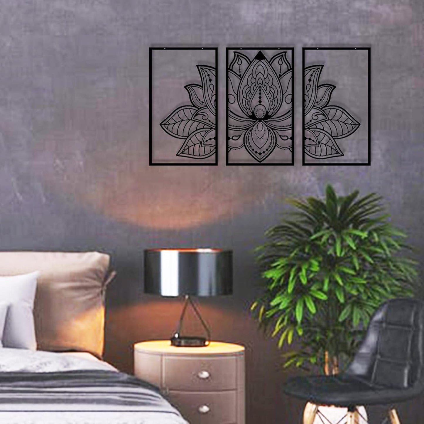 Resama 3 Pcs Lotus Flower Wall Art Decor Metal Mandala Wall Decor Unique Lotus Flower Wall Art for Living Room, Bedroom, Office and Yoga Room Hanging Decor(Black,Large)