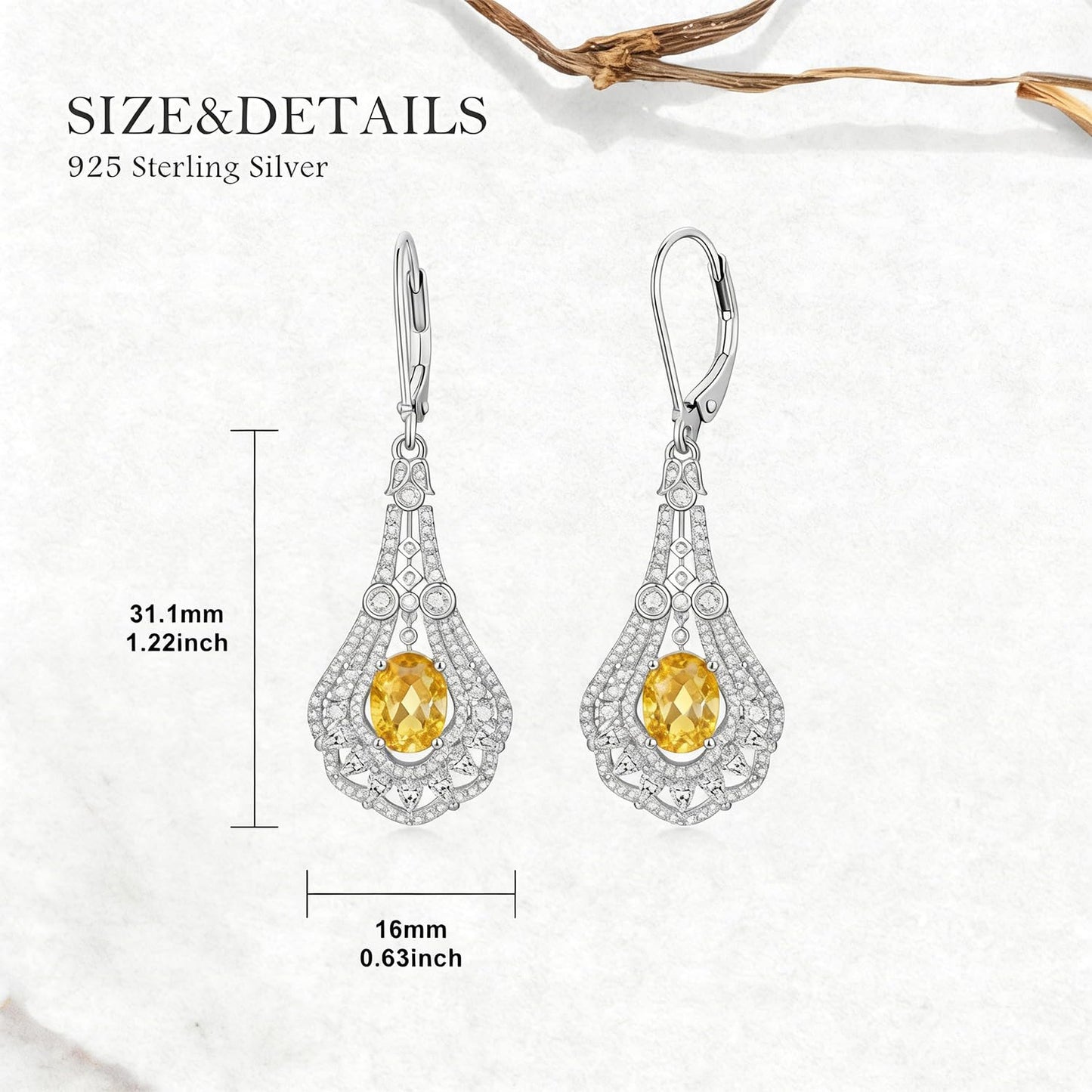Lvoryance 1.5CT Genuine Citrine Earrings 925 Sterling Silver 6mm * 8mm Oval Cut Yellow Citrine Drop Earrings for Women