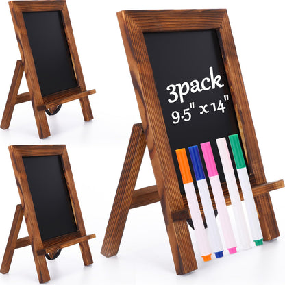Harloon 3 Pack Christmas Office Products Framed Tabletop Chalkboard Sign 9.5" x 14" with Built-in Ledge and Folding Stand with 5 Chalk Marker for Wedding Kitchen School Birthday(Rustic Brown)