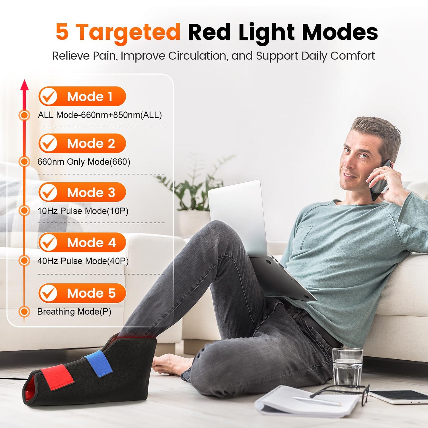 LIGHTIUM Red Light Therapy for Feet – FSA Eligible HSA Infrared Light Therapy Foot Wrap with 660nm Red & 850nm Near Infrared LEDs, Heat Therapy & Timer for Neuropathy, Joint, Ankle, Heel & Daily Foot Pain Relief(Corded)