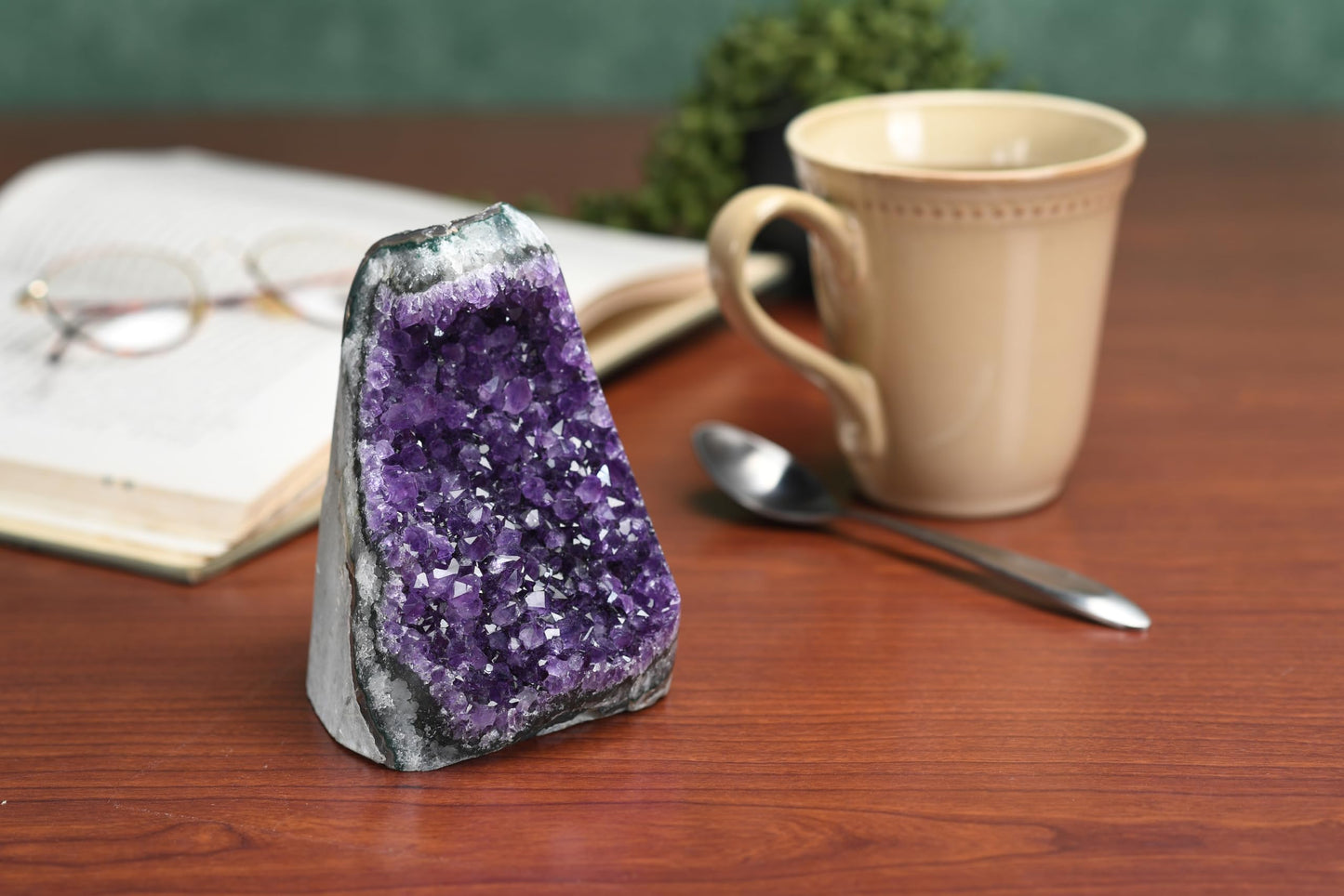 Premium Amethyst Geode Stone Large Crystal Cluster [2 to 2.5 lb.] - Each Piece is Unique & Natural - Real Raw Healing Crystal Rock from Uruguay - Deep Purple Decoration - FREE Selenite Wand