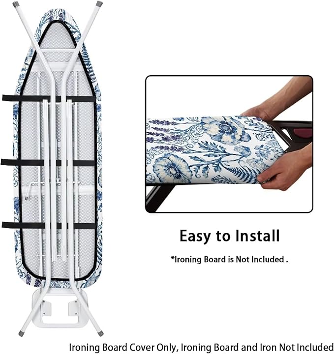 Blue Floral Print Ironing Board Cover Heavy Duty Thick Padding Iron Board