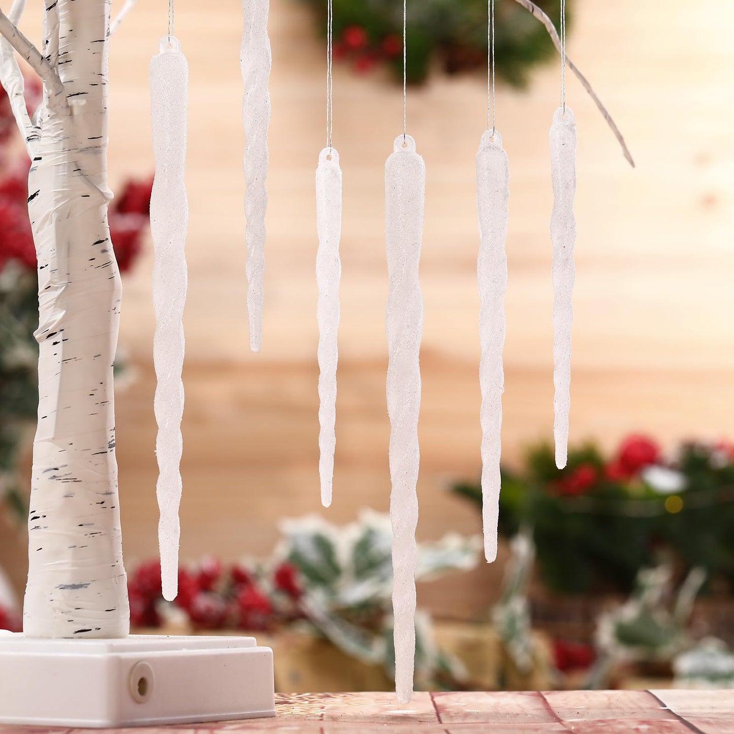 Boao 36 Pieces Icicles Ornament Set 5.12-7.8 Inch Twisted Acrylic Drop Icicle Christmas Tree Hanging Ornaments Decorations for Christmas Wedding Winter Holiday (White)
