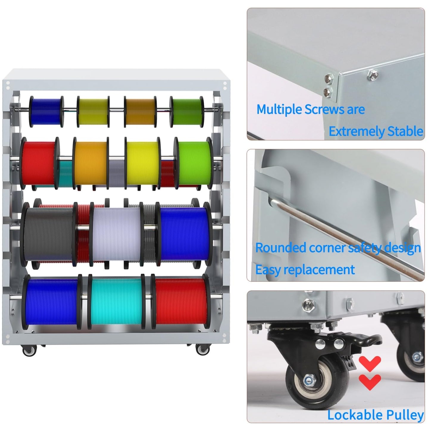 Wire Spool Rack,Electrical Wire Assortment with Wheel,Automotive Wiring Storage,Heavy Duty 6 Rods Wire/Cable Dispenser for Electrical Industrial & Retail Use,300lbs Capacity,Gray