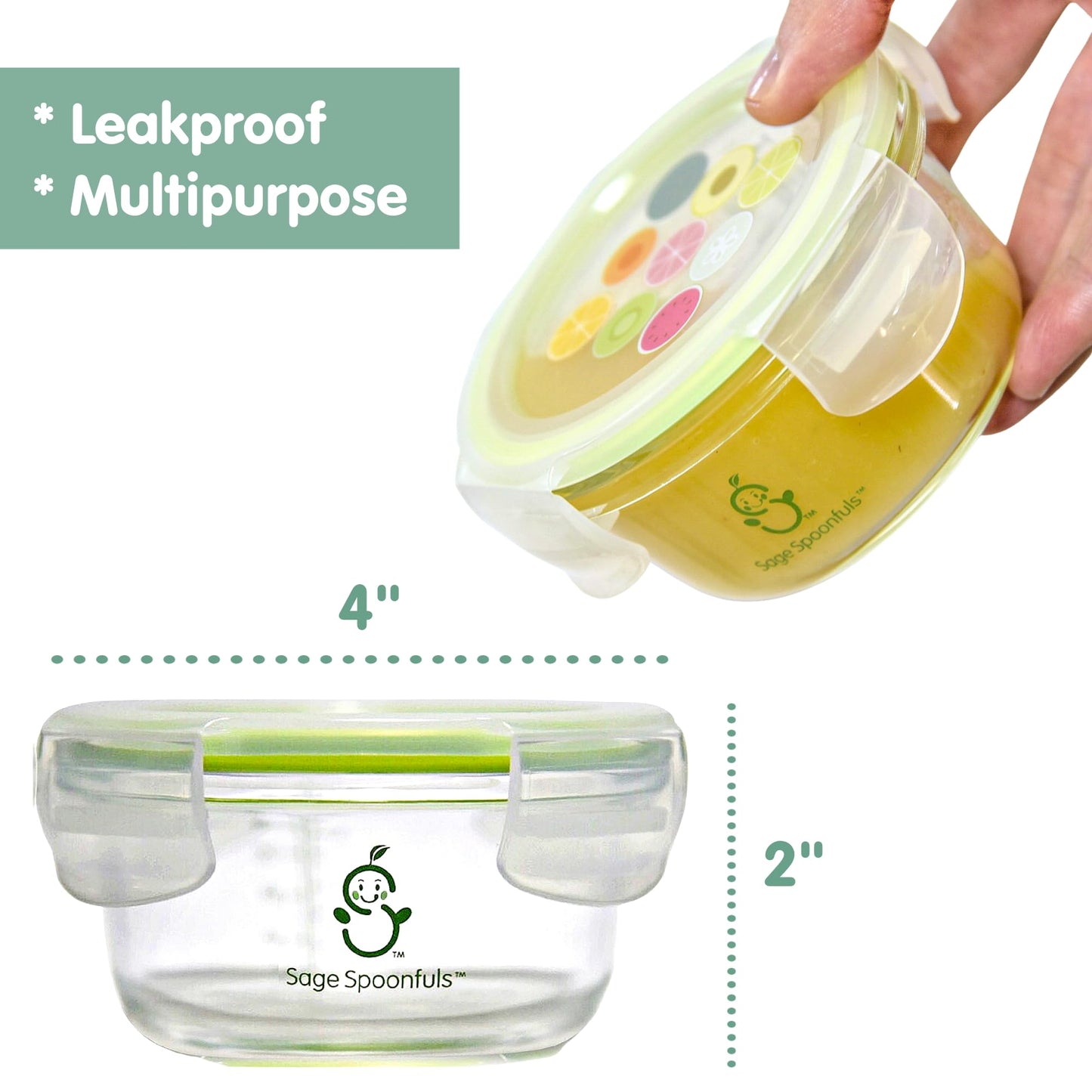Sage Spoonfuls Glass Baby Food Containers with Lids - 6 Pack, 4 oz & 7oz Baby Food Jars, Durable, Leakproof, Airtight, Freezer Storage, Reusable Glass Baby Food Containers, Microwave & Dishwasher Safe