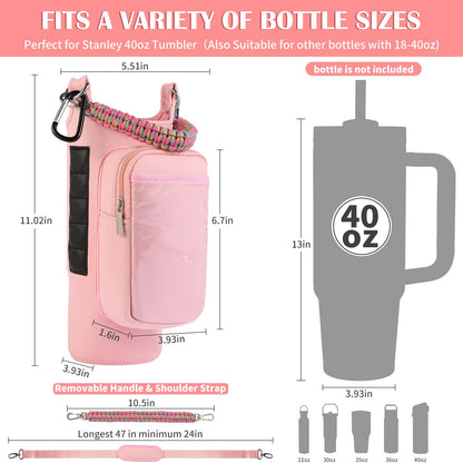 Magnetic Gym Bag for Men, Water Bottle Carrier Holder with Strap, Phone Pockets for Stanley Cup 40 oz Tumbler, Small Bag Gym Accessories for Women with N52 Super Magnet(Pink)