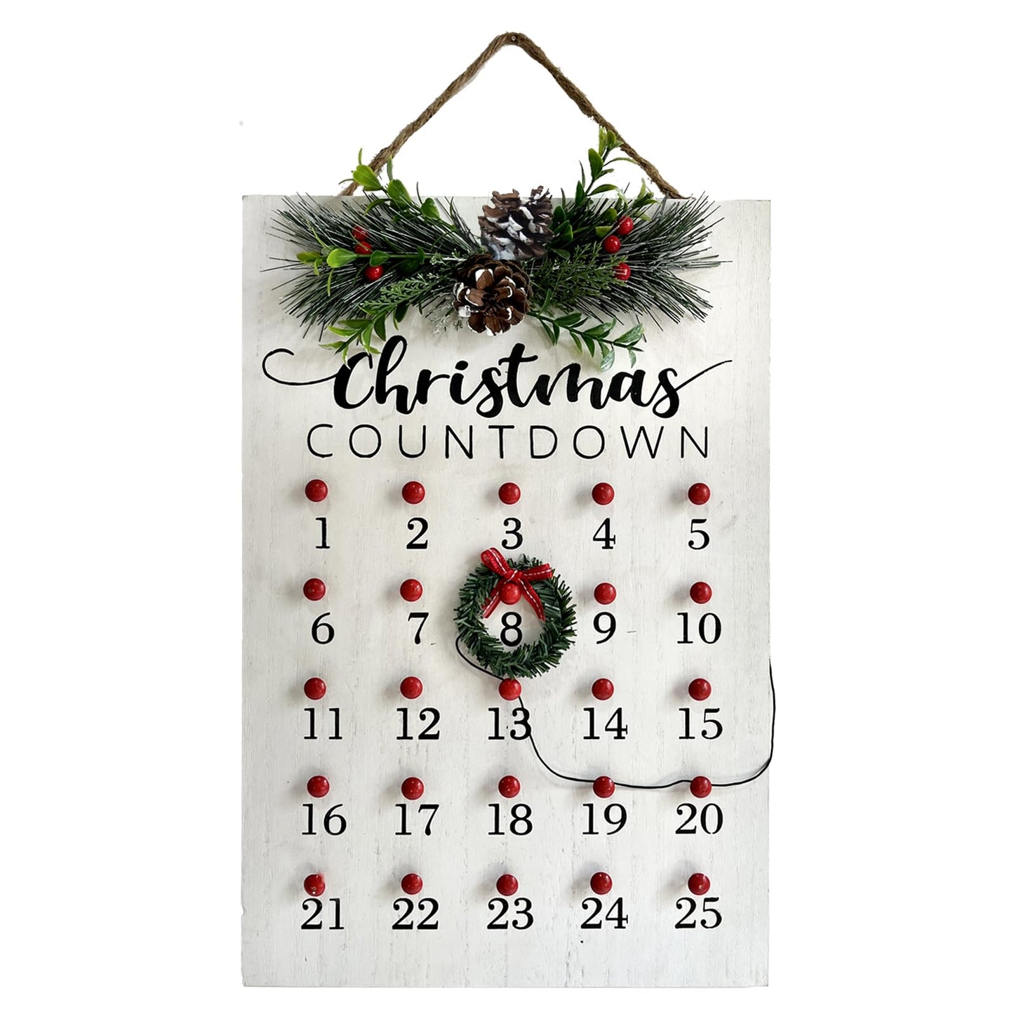 HOMirable Christmas Countdown 25 Days Wreath Advent Calendar Number Date Decor Merry Christmas Sign Rustic Wooden Home Decorations Holiday Xmas Party Ornament Gift