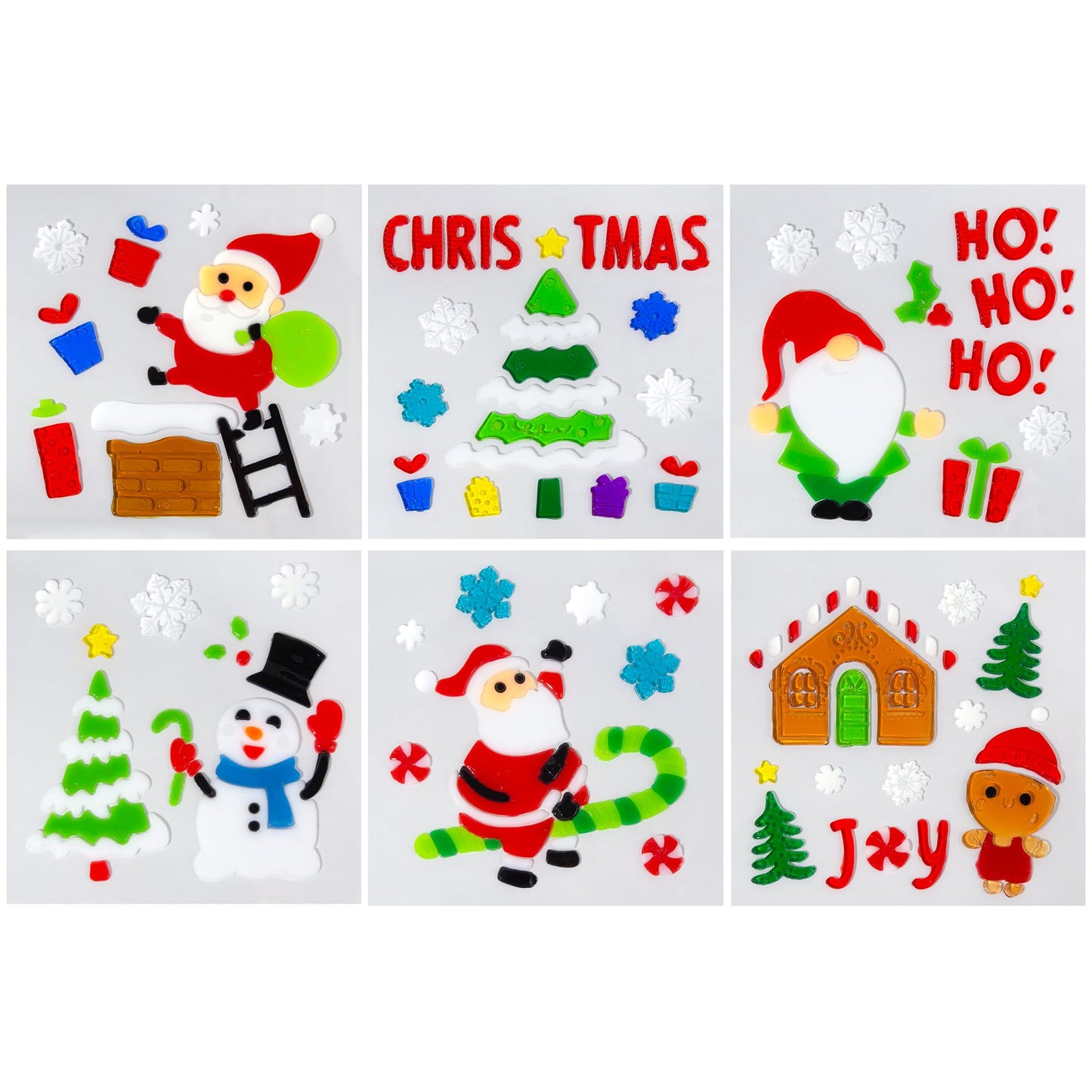 6 Sheet Christmas Window Clings Gel,Snowman,Gingerbread Man,Christmas Tree, Santa Claus, Snowflakes, Christmas Stickers for Glass Windows, Window Clings Christmas Decorations