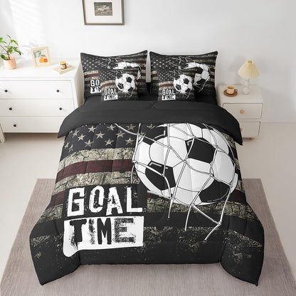Erosebridal Football Twin Bedding Set 7-Piece American Flag Bed in A Bag with Sheets for Kids Boys Teens Soccer Sports Games Comforter Set United States Stripes Bedding Comforter Sets