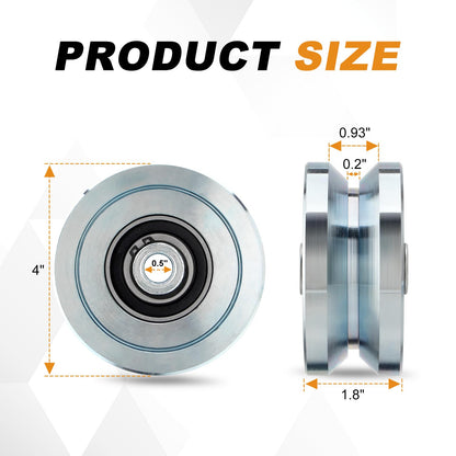 TRUCFUSION 4" V Groove Gate Wheels, Solid Sliding V Groove Wheels, Load Capacity 3000LBS Heavy Duty for Rolling Door Gate V Tracks, 2 Pack