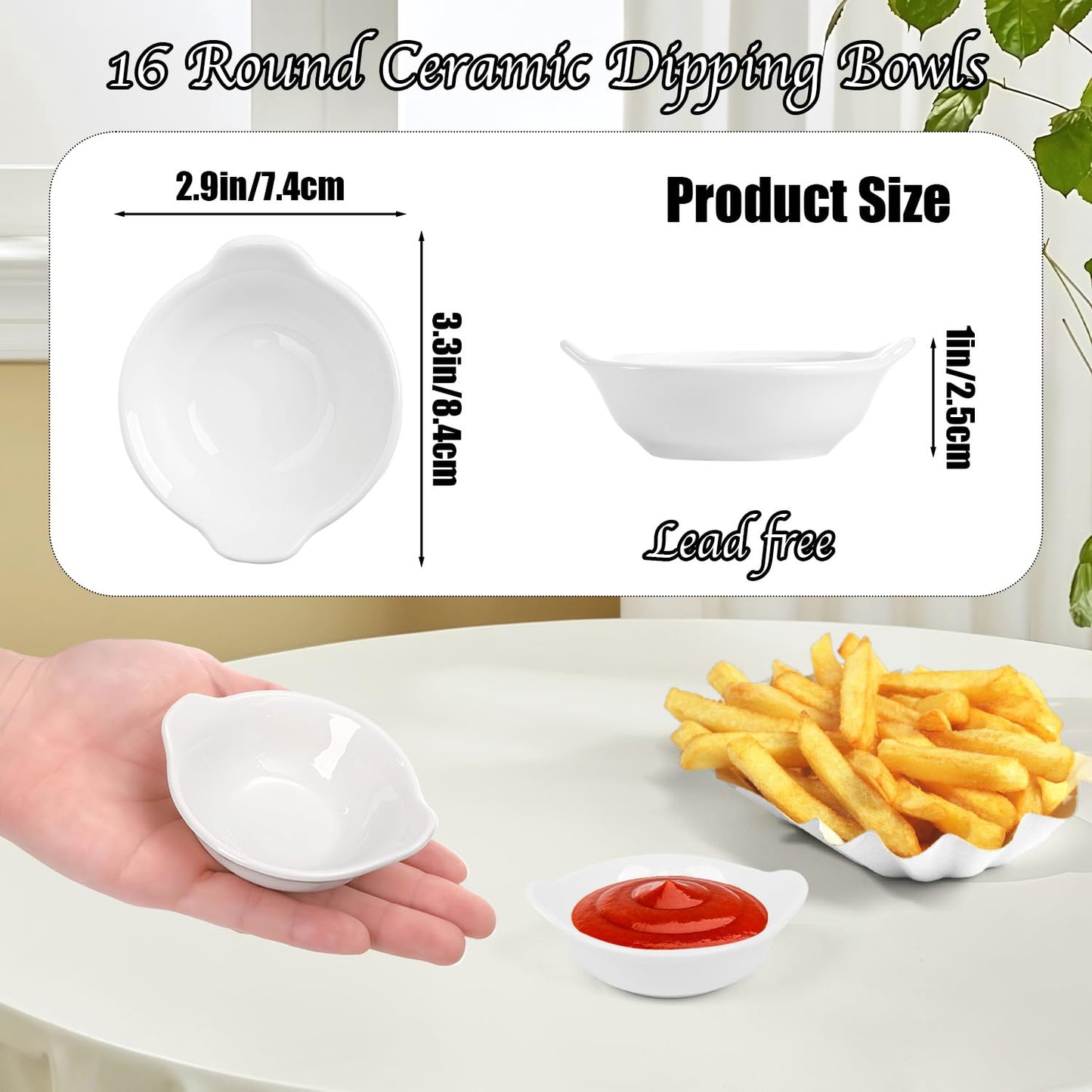 Wuqoioo Soy Sauce Dish, 16 Pack 2 Oz Ceramic Dip Bowls Mini Dipping Bowls,Dipping Sauce Cups For BBQ, Condiments, Appetizer, Dessert, Sushi, Party