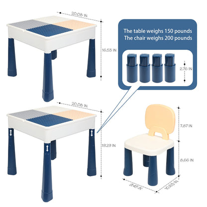 GobiDex 7 in 1 Multi Kids Activity Table Set with 2 Chairs and 100 Pcs Large Size Blocks Compatible with Classic Blocks.Water Table,Sand Table and Building Blocks Table for Toddlers Activity