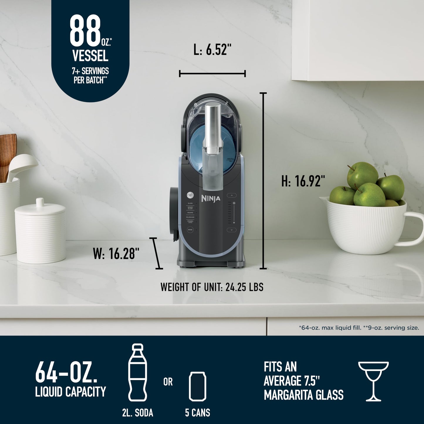 Ninja SLUSHi with RapidChill Technology, 88 oz. Frozen Drink & Slushie Machine, 5 Preset Programs, Margaritas, Frappés, and More, Premium Accents, Black, FS301
