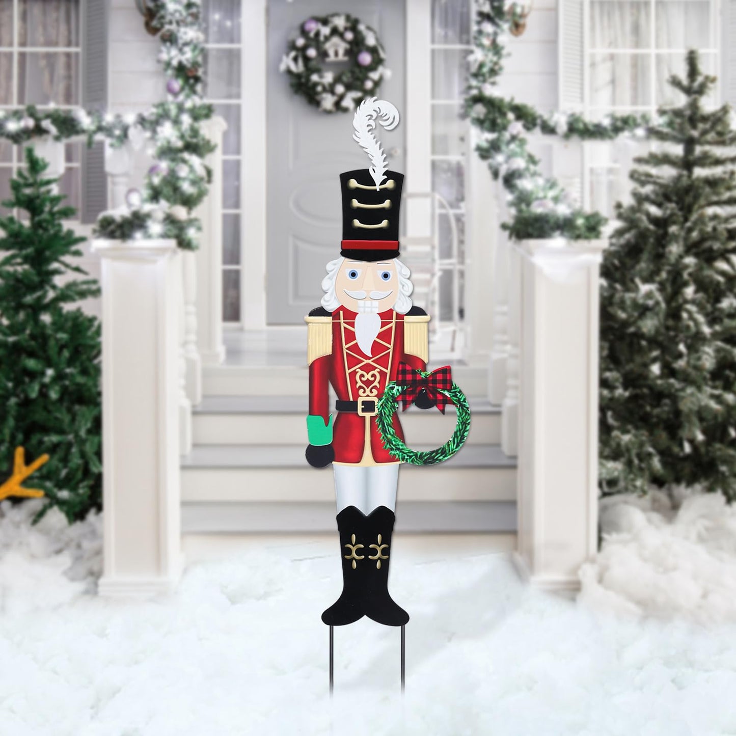 Christmas Yard Sign Decorations Outdoor Christmas Nutcracker Wreath Yard Signs with Metal Stakes for Xmas Holiday Party Lawn Sign Garden Decor Outdoor Yard Signs