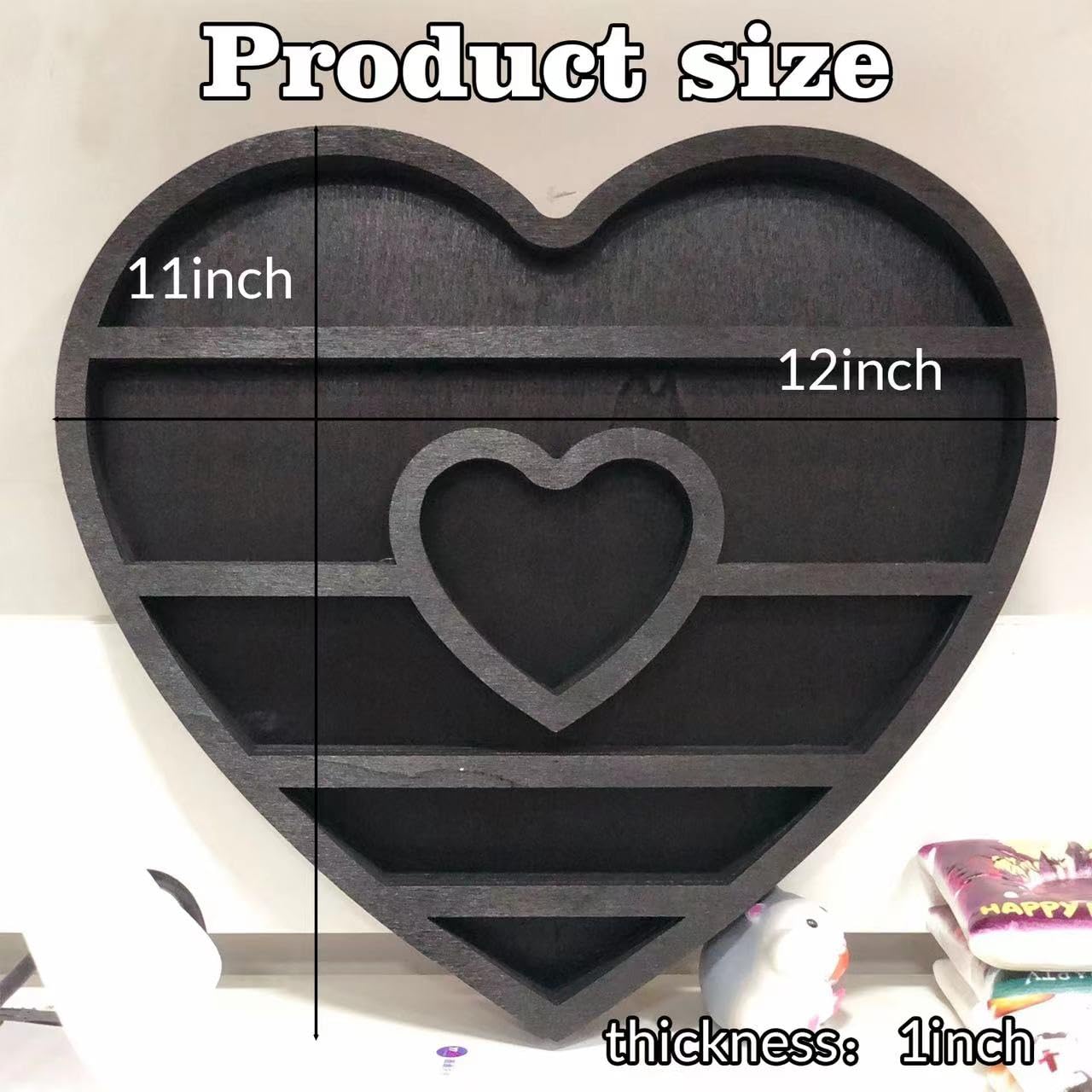 Wooden Moon Shelf for Crystals Display, Rustic Wooden Fairy Shelf for Crystals, 14In Large Wall Mounted Crystal Display Gothic Witchy Home Decor (Heart Shape)