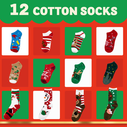 JOYIN 2025 Christmas Advent Calendar, 12 Days Christmas Warm Cotton Socks for Women Adults, Xmas Countdown Calendar with 8 Low Cut & 4 Knee High Socks, Xmas Party Favor Gifts