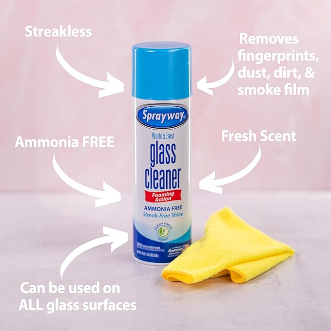 Sprayway Glass Cleaner Foaming Aerosol Spray, Streakless, Fast-Acting | Cleans