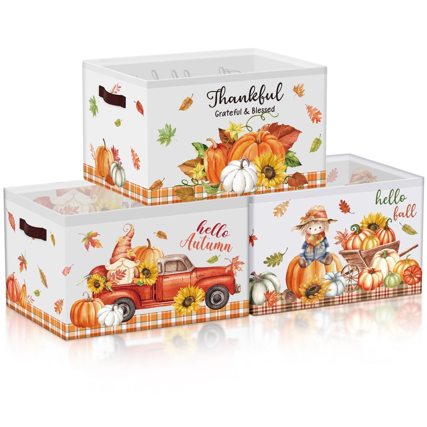 Boao 3 Pack Thanksgiving Storage Gifts Baskets Empty Autumn Storage Bins, Large Foldable Pumpkin Scarecrow Fall Harvest Canvas Laundry Basket with Handle for Office Home Nursery Bedroom Clothes
