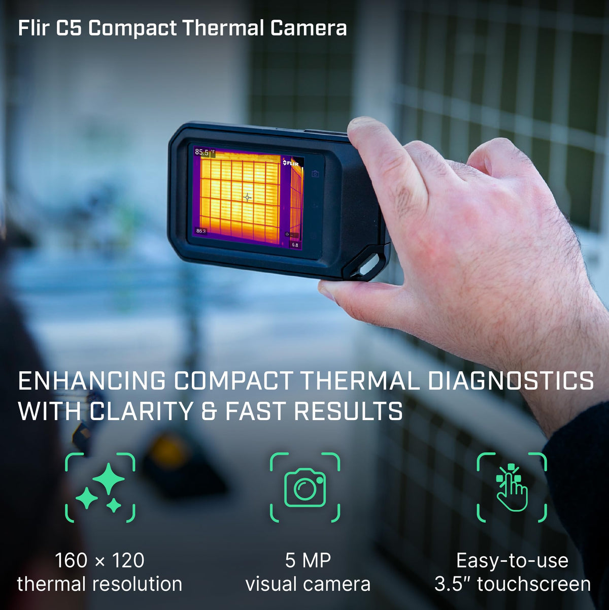 FLIR C5 Compact Thermal Imaging Camera with Wifi: High Resolution Infrared Imager for Inspection, Electrical/Mechanical, Building, and HVAC Applications