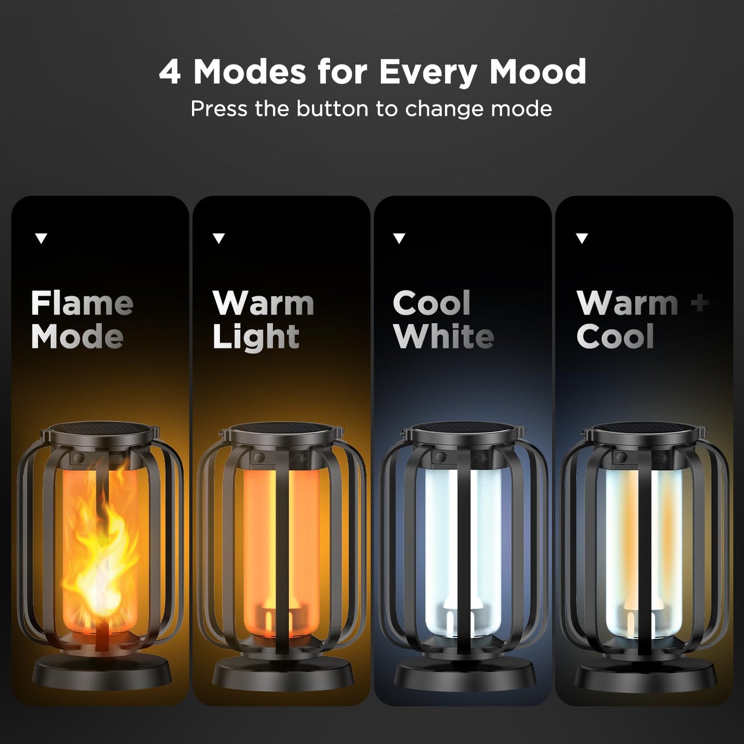 Hompavo Gen2 Solar Lanterns Outdoor Lights with Ultra-Real Flame, 2 Charging (USB/Solar) & 4 Modes - Waterproof Decorative Hanging/Table Lights for Pathway Yard Patio Garden Decor Gifts for Women, 2
