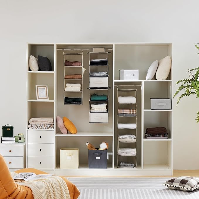 YOUDENOVA Hanging Closet Organizer, 4-Shelf Closet Hanging Storage Shelves